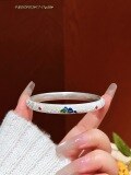 wholesale 999 Sterling Silver Antique Sand Enamel Floral Bamboo Bangle, New Retro Style Mother's Bracelet Gift-0-13