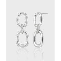 wholesale S925 Sterling Silver 018290 Niche Minimalist Geometric Glossy Double Hoop Diamond-Inlaid Earrings for Women-18K gold>925 silver