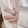 wholesale S925 Sterling Silver Retro Korean-style Geometric Circle Lines Intertwined Creative Design Open Ring-0-3