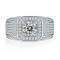 wholesale S925 Sterling Silver One Carat Moissanite Men's Ring Pure Silver European and American Stylish Moissanite Men's Ring Single Piece Wholesale-0-0