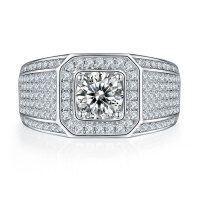 wholesale S925 Sterling Silver One Carat Moissanite Men's Ring Pure Silver European and American Stylish Moissanite Men's Ring Single Piece Wholesale-Platinum US size 11#