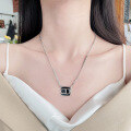 wholesale S925 Sterling Silver Minimalist French Style Black Enamel Letter CD Necklace, Trendy Design Ins Choker-0-0