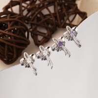 wholesale S925 silver minimalist floral earrings for women with zirconia studs, small fresh earrings factory wholesale-White Diamond Earrings-[Not Matched with Tremella fuciformis]