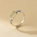 wholesale S925 Sterling Silver Exquisite Chinese Style Retro Hollow Jade Bamboo Leaf Ring R02823-0-2