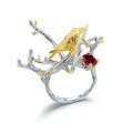 wholesale S925 Silver Designer Natural Peridot Ring with Nature-Inspired Branch and Bird Design-0-7