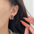 wholesale S925 Sterling Silver Enamel Drop Square Ear Clasp Earrings for Women, Korean Summer Minimalist High-End Textured Heavy Duty Ear Accessories-0-2