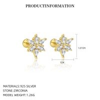 wholesale S925 Sterling Silver Small Square Zircon Snowflake Tassel Earrings For Women, Fashionable Classic European Geometric Earrings With A Luxurious And Advanced Feel-E5344_White Zirconium_18K Yellow Plated_Pair 925 Silver