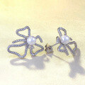 wholesale S925 Silver New Floral Earrings Set with 6mm Natural Pearl Luxury Fashion European and American Style-0-1