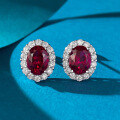wholesale High-quality S925 Silver Earrings with 6*8mm Oval Pigeon Blood Red Corundum, Fashionable and Versatile for Everyday Wear-0-0