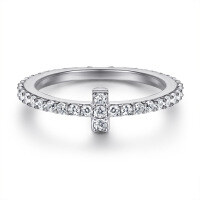 wholesale 925 Sterling Silver T-shaped Full Diamond Cross Finger Ring for Women, Minimalist Daily Korean Style from PopularBrand T-Platinum US size 9#