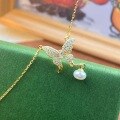 wholesale S925 Sterling Silver Butterfly Diamond-Encrusted Tassel Freshwater Pearl Necklace Fashion Minimalist Niche Luxury Sense Collarbone Chain-0-2
