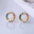 wholesale S925 Sterling Silver Micro-Paved Zircon Rainbow Circle Colorful Stud Earrings Fashion Minimalist Delicate Small Hypoallergenic Everyday Earrings-0-1