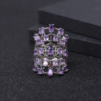 wholesale S925 Silver Luxury and Sophisticated Design Natural Amethyst Ring, Prosperity Collection Gemstone Ring-Natural Smoky Quartz Ring US Size 8