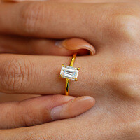 18K Gold Plated S925 Silver Four Prong Rectangular 1ct Emerald Moissanite Ring-3CT (set with moissanite)  5 yards