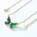 wholesale Fashion minimalist butterfly malachite S925 silver gold-plated necklace for women, small fresh silver jewelry manufacturer wholesale-0-3
