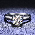 S925 Silver Four-Prong Simulated Diamond Ring, Women's Moissanite Wedding Band Wholesale-0-0