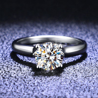 S925 Silver Four-Prong Simulated Diamond Ring, Women's Moissanite Wedding Band Wholesale.-1 carat (simulated diamond)  Hong Kong lot number 19