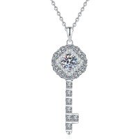 S925 Sterling Silver 50-Point Moissanite Lock and Key Necklace-High carbon stone  925 silver