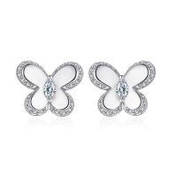wholesale S925 Sterling Silver Butterfly Earrings for Women, Simple and Versatile Cross-Border New Product Zircon Bow Earrings with Design Sense-Platinum 925 silver