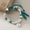 wholesale 999 Silver Auspicious God of Wealth, Peace, Joy, and Fortune Attraction Colored Cord Coiled Bracelet S7806-0-2