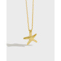 wholesale S925 Sterling Silver XT175 Korean Style Minimalist Starfish Five-Point Star Short Pendant Necklace Chain Accessory for Students Women's Silver Jewelry-0-0