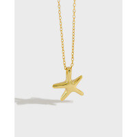wholesale S925 Sterling Silver XT175 Korean Style Minimalist Starfish Five-Point Star Short Pendant Necklace Chain Accessory for Students Women's Silver Jewelry-18K gold 925 silver
