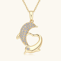 wholesale 10k Gold Plated Moissanite Dolphin Pendant Minimalist Elegant Collarbone Chain High-End Design Necklace for Women-Gold-0.24 carats>10K gold pendant + free S925 silver chain