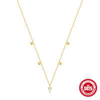 wholesale S925 Sterling Silver Layered Four-Pointed Star Opal Diamond Inlaid Women's Necklace-Gold 925 silver