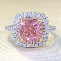 wholesale S925 Silver Zhuo Zhifan New 8*8mm Padparadscha High-Carbon Diamond Square Ring for Women, Fashionable and Versatile-R809 Padparadscha &gt;No. 8