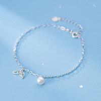 wholesale S925 Silver Korean Style Small Fresh Hollow-Out Diamond-Inlaid Mermaid Tail Elegant Pearl Hand Ornament S3934-s925 silver bracelet