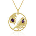 wholesale S925 Silver Designer High-End Gold Plated Pendant Feather Unique Design Natural Amethyst Necklace Pendant-0-0