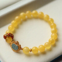 wholesale Original natural beeswax full honey chicken oil yellow approximately 9mm single loop bracelet chicken oil yellow original beeswax amber bracelet Place the metal material at the beginning-Beeswax 9mm bracelet