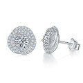 wholesale S925 silver plated with 18k gold new Cartier-style round full Moissanite stud earrings for women-0-4