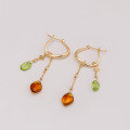wholesale S925 Silver Plated 14K Gold Peridot and Amber Earrings in Japanese Retro Marrakech Style-0-2
