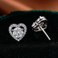 S925 Silver Moissanite Heart Stud Earrings, Factory Direct Wholesale for Cross-border-50 points (D color moissanite)