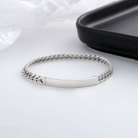 wholesale S925 Sterling Silver Minimalist Smooth Square Tube Bolt Clasp Connected Couple Bracelet in Ins Korean Style-152S/17cm approx. 10g 925 silver