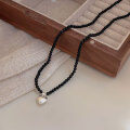 wholesale S925 Sterling Silver Black Agate Heart Necklace for Women, Korean New Style Minimalist and High-End Small All-Match Choker-0-4