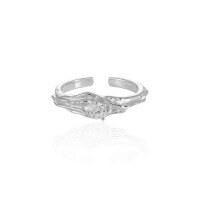 wholesale S925 Sterling Silver Ring with Irregular Texture and Inlaid Diamond Design, Exuding a Niche, Original, Ins-style, Light Luxury, and Advanced Temperament-18K Gold [No. 14/Adjustable] Opening adjustable