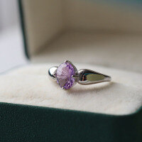 wholesale S925 silver natural amethyst ring, fireworks-cut cabochon adjustable ring, live streaming supply-Amethyst Fireworks Cabochon Ring  One Size