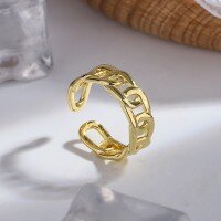 wholesale Metal material, ins-style ring, Korean fashion, design sense, niche, minimalist, trendy chain, adjustable opening ring-Copper platinum plated>Adjustable opening