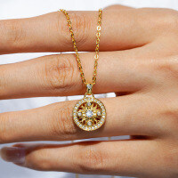 S925 Silver 18k Gold-Plated Sunflower Moissanite Eight-Treasure Compass Pendant Necklace-Inlaid with moissanite  925 silver