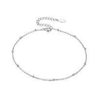 wholesale 925 Sterling Silver Geometric Bead Chain Bracelet Ankle Chain Minimalist Ins Style Small Luxury High-end Feeling for Women-White Gold-Anklet-21+5cm 925 Silver
