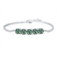 Sterling Silver Cross-Border Four-Prong Moissanite Bracelet-5ct Green Moissanite