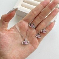wholesale S925 Sterling Silver Korean and Japanese New Arrival Women's Jewelry Set with Pink Heart-Shaped Zircon and High-End Aesthetic Earrings, Necklace, and Ring-Platinum DY1D0246-SW-BF>925 Silver