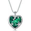 wholesale S925 Sterling Silver Swarovski Crystal Necklace with Simulated Emerald Gemstone Pendant in an Elegant Heart Design-0-6