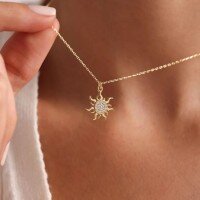 wholesale S925 sterling silver red elk full body exquisitely micro-set zirconia small sun necklace women's sunflower pendant collarbone chain-BX0502-Gold 925 Silver