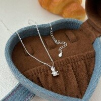 wholesale S925 Sterling Silver Cute Cartoon Small Bear Necklace, Ins Style Dainty Collarbone Chain for Women, Korean Version Light Luxury and Versatile-Sterling silver