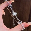 wholesale S925 Sterling Silver Wealthy Heiress Style Four-Leaf Clover Flower Shell Diamond-Inlaid Adjustable Bracelet for Women, Exquisite and Light Luxury Celebrity Fashion-0-2
