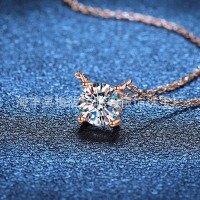 S925 Silver 0.3CT 0.5CT Moissanite Four-Prong Delicate Women's Necklace-Rose gold moissanite  0.3 carats (4mm)