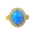 wholesale 925 silver gold-plated oval opal blue ring for women with 8*10mm Australian opal, cross-border wish-0-4
